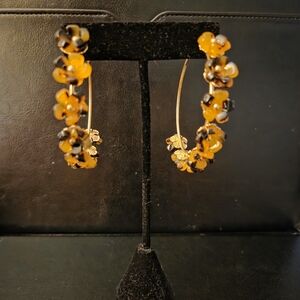 Noir Gold and Black Floral Hoop Earrings